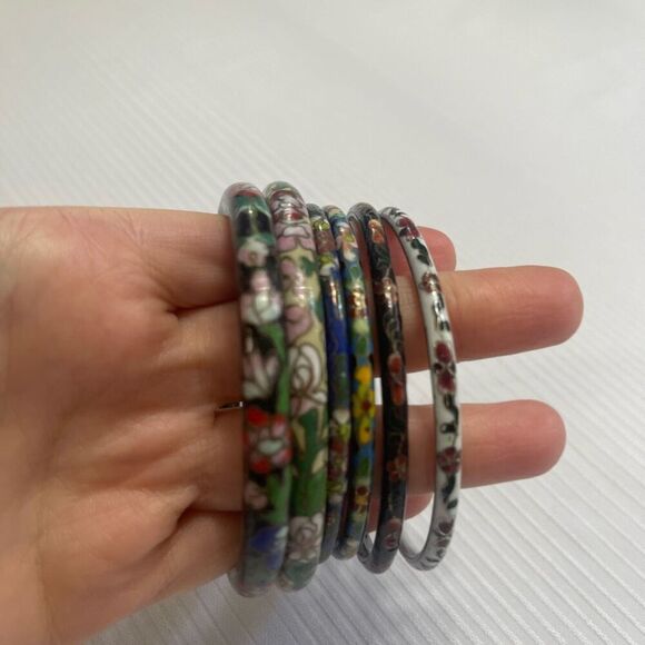 Vtg Cloisonne Chinese Bangle Lot Floral Multicolor Jewelry Bracelets Lot Of 6 - Picture 2 of 5
